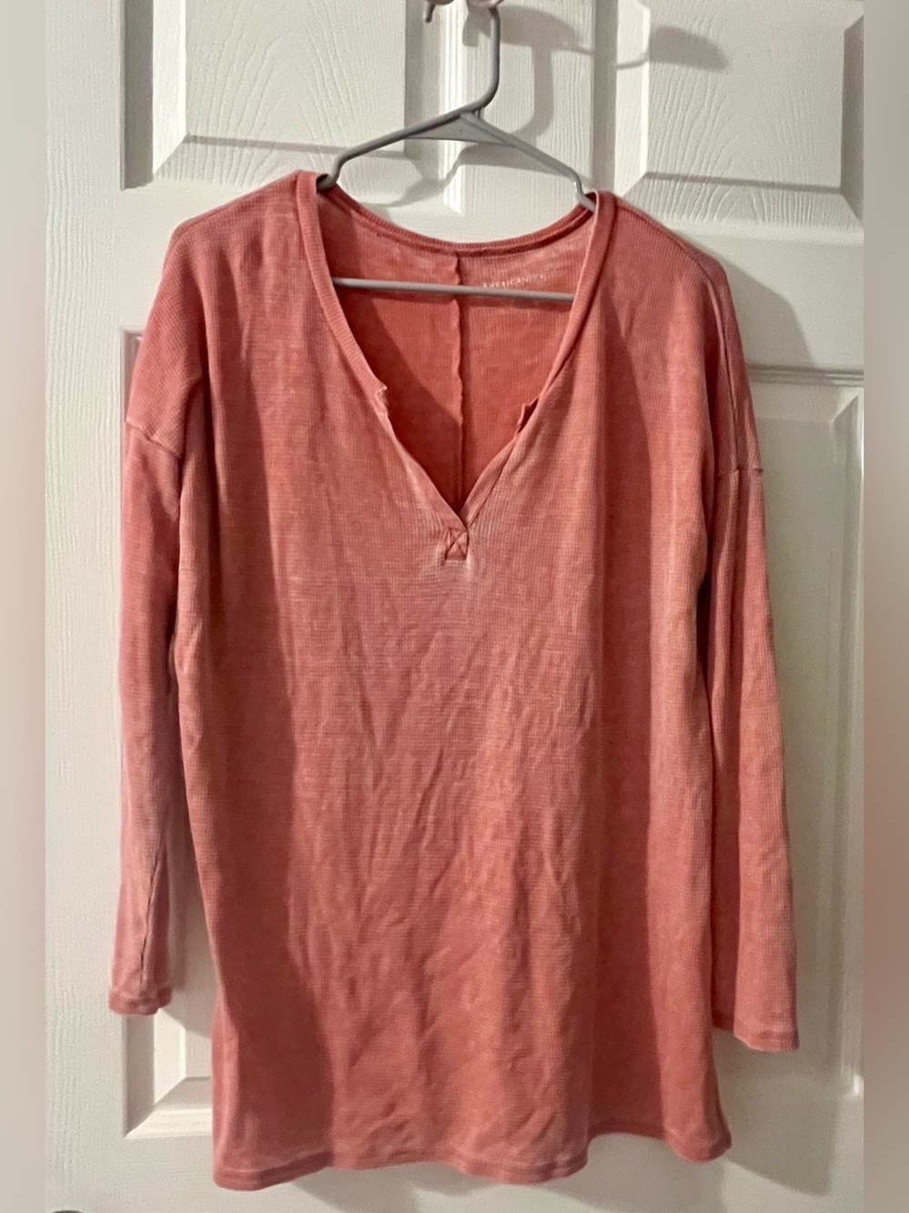American Eagle Outfitters Coral V-Neck Long Sleeve Top